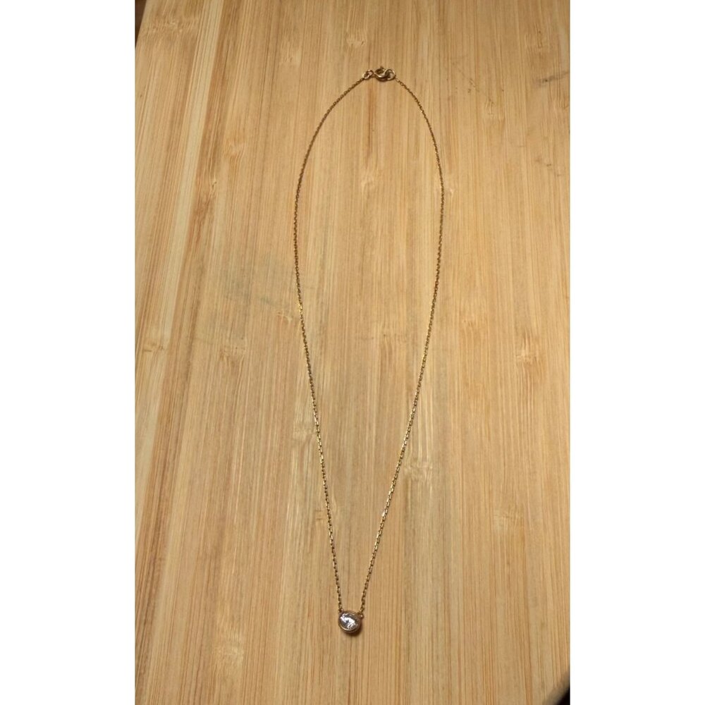 Gold-Tone Sterling Silver Necklace With Solitaire Clear Gemstone Pendant